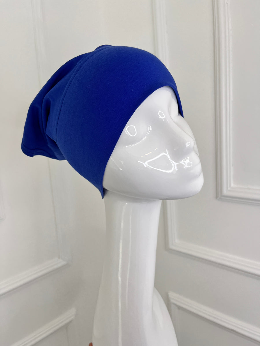 Bonnet tube en coton de couleur Bleu de Prusse