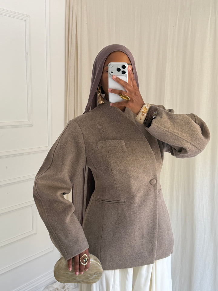 MANTEAU BLAZER PREMIUM LAINE TAUPE