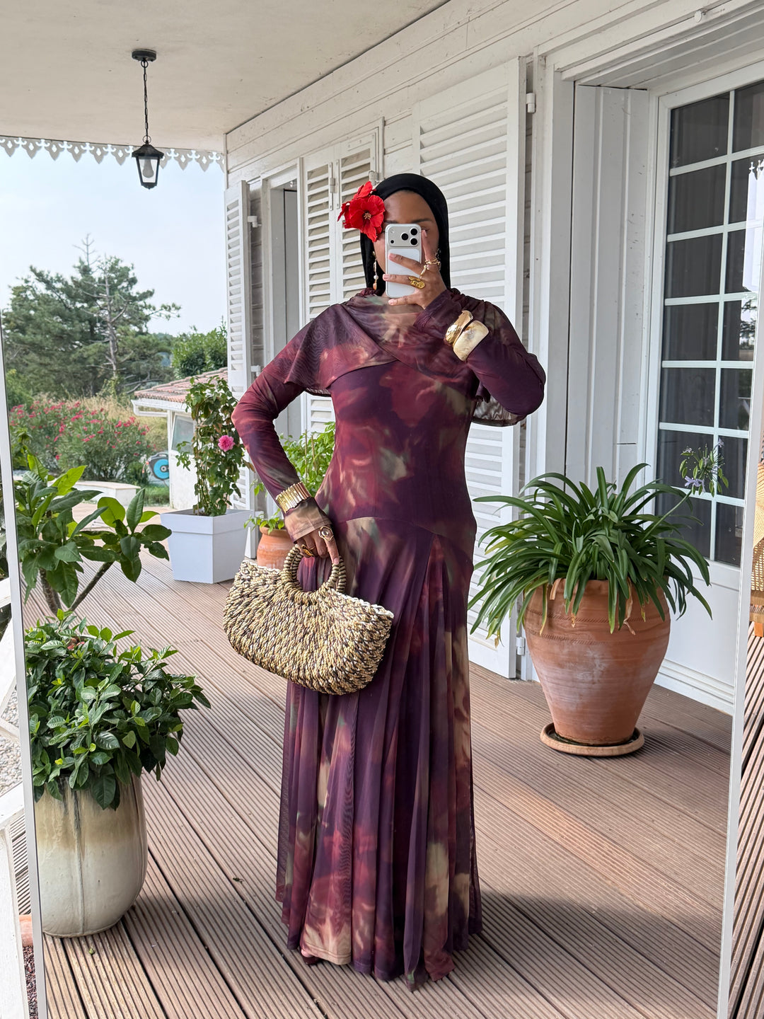 ROBE IMPRIMÉE DRAPÉE LUXE MARRON