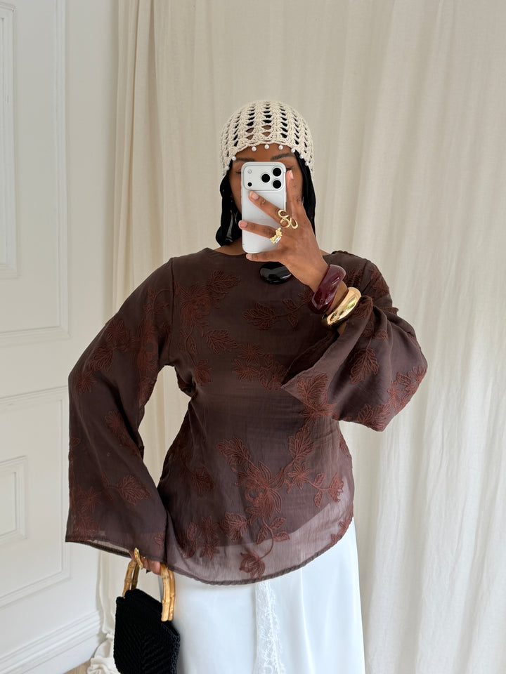 BLOUSE BRODERIE MARRON