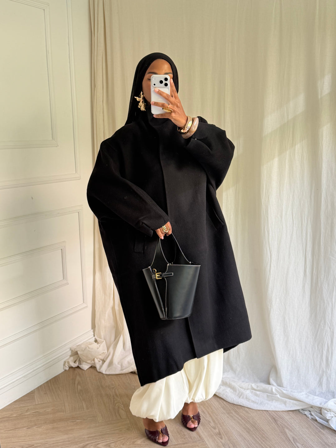 MANTEAU EN LAIN COUSU MAIN- Hanmade Wood coat NOIR