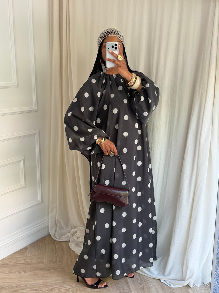 ROBE MANCHES BOUFANTES POIS NOIRE