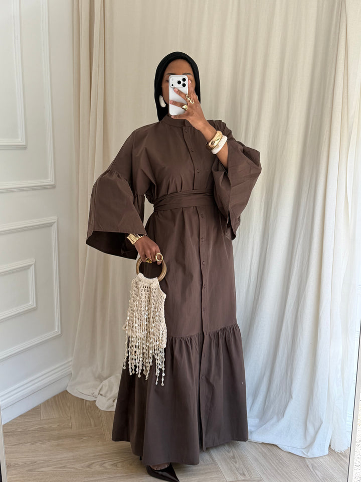 ROBE COTON À CEINTURE CHOCOLAT