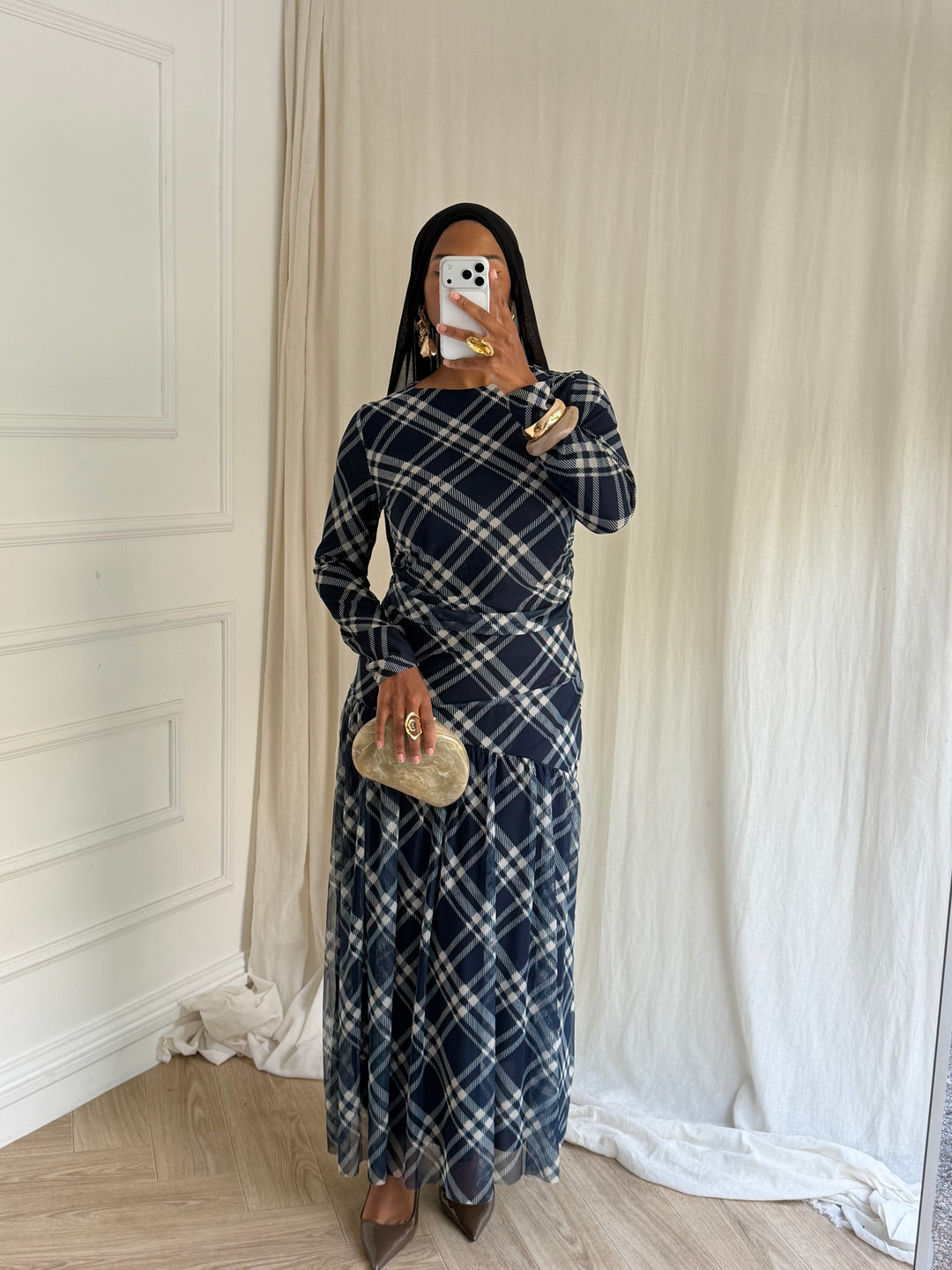 ROBE IMPRIMÉ CARREAUX BLEU