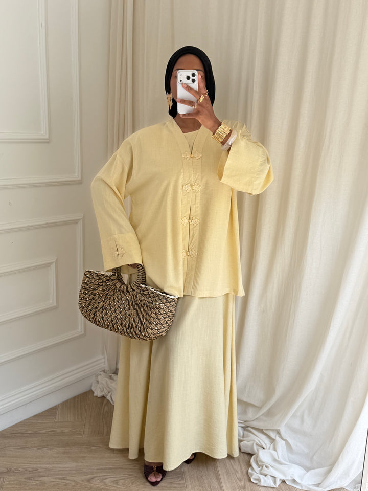 ENSEMBLE ROBE KIMONO JAUNE