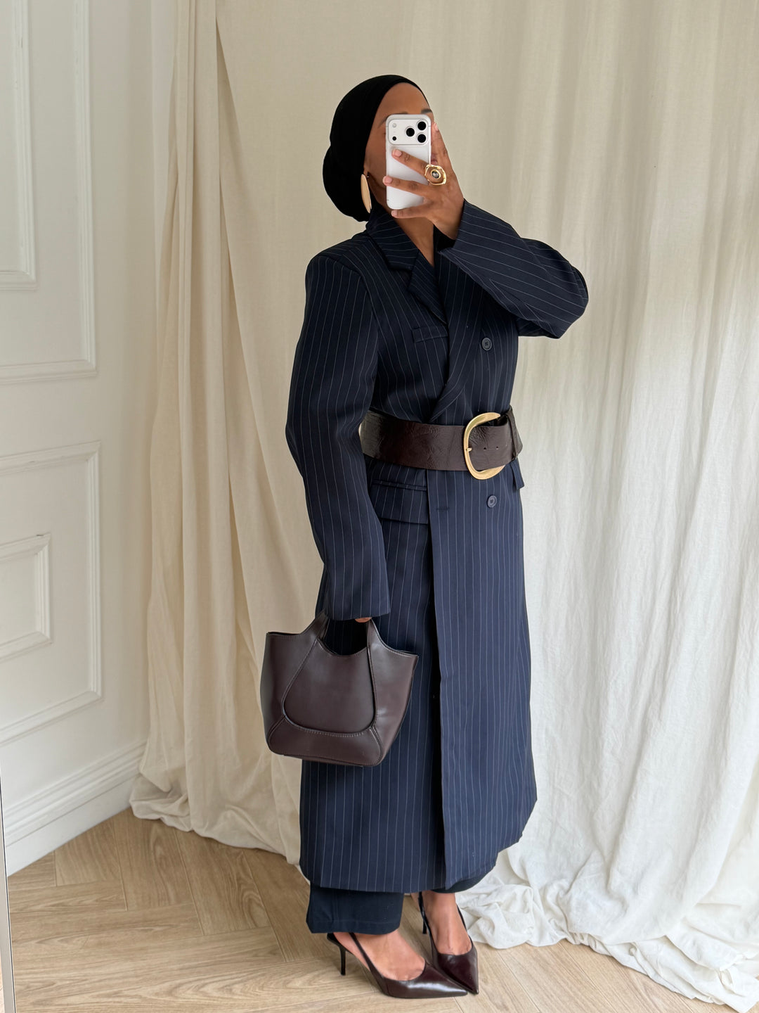 VESTE LONGUE BLAZER A RAYURES