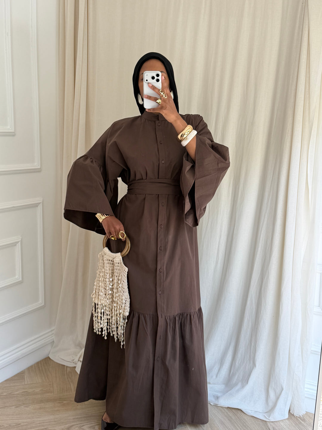 ROBE COTON À CEINTURE CHOCOLAT