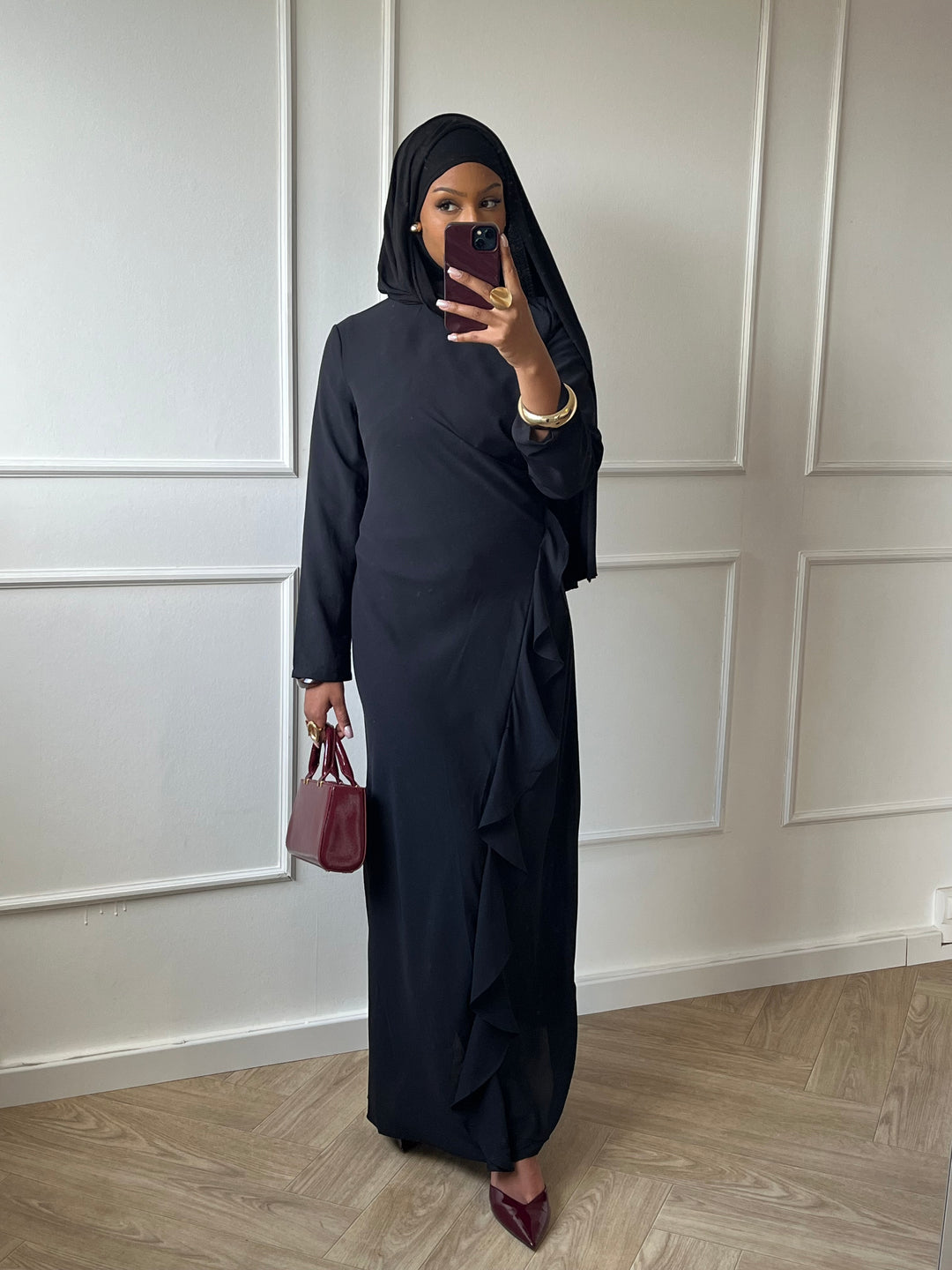 ROBE LONGUE DRAPÉE NOIRE