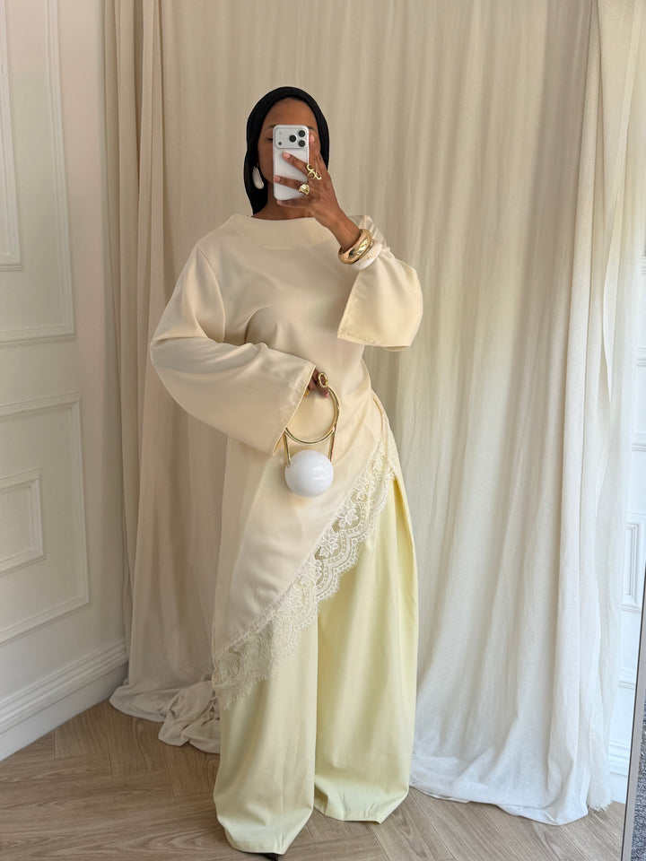 BLOUSE longue satinée DENTELLE CRÈME