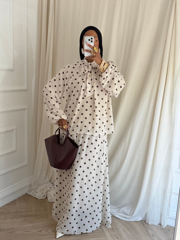ENSEMBLE JUPE POIS CRÈME