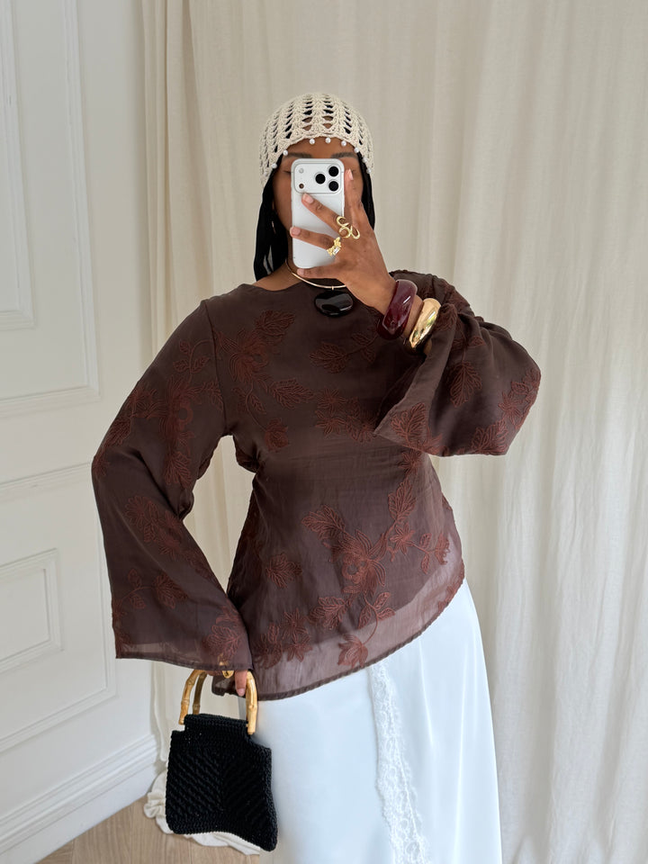 BLOUSE BRODERIE MARRON