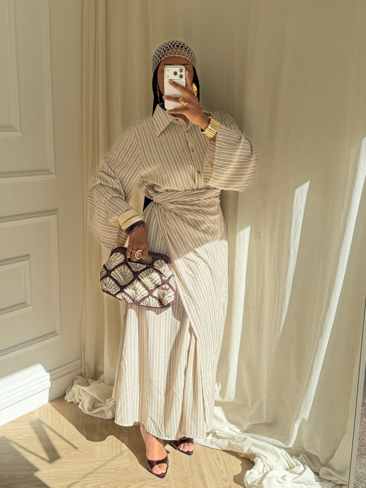 ROBE RAYURES SOUMEYA TAUPE