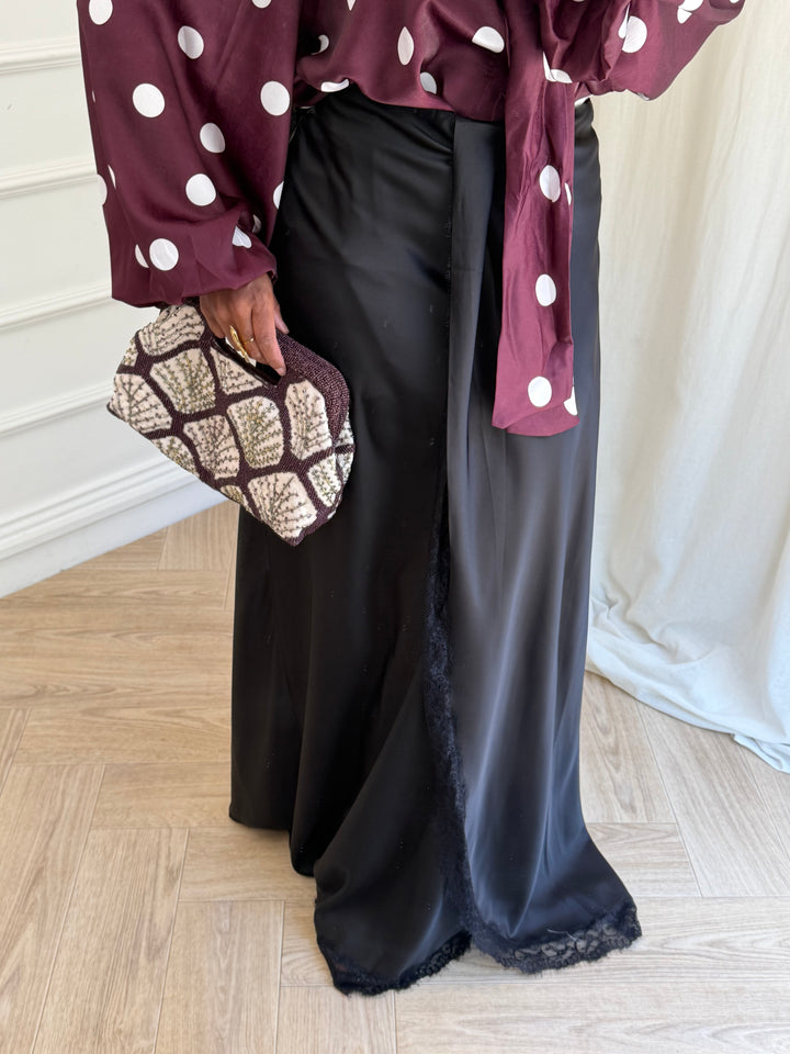 MAXI JUPE SATIN DENTELLE NOIRE
