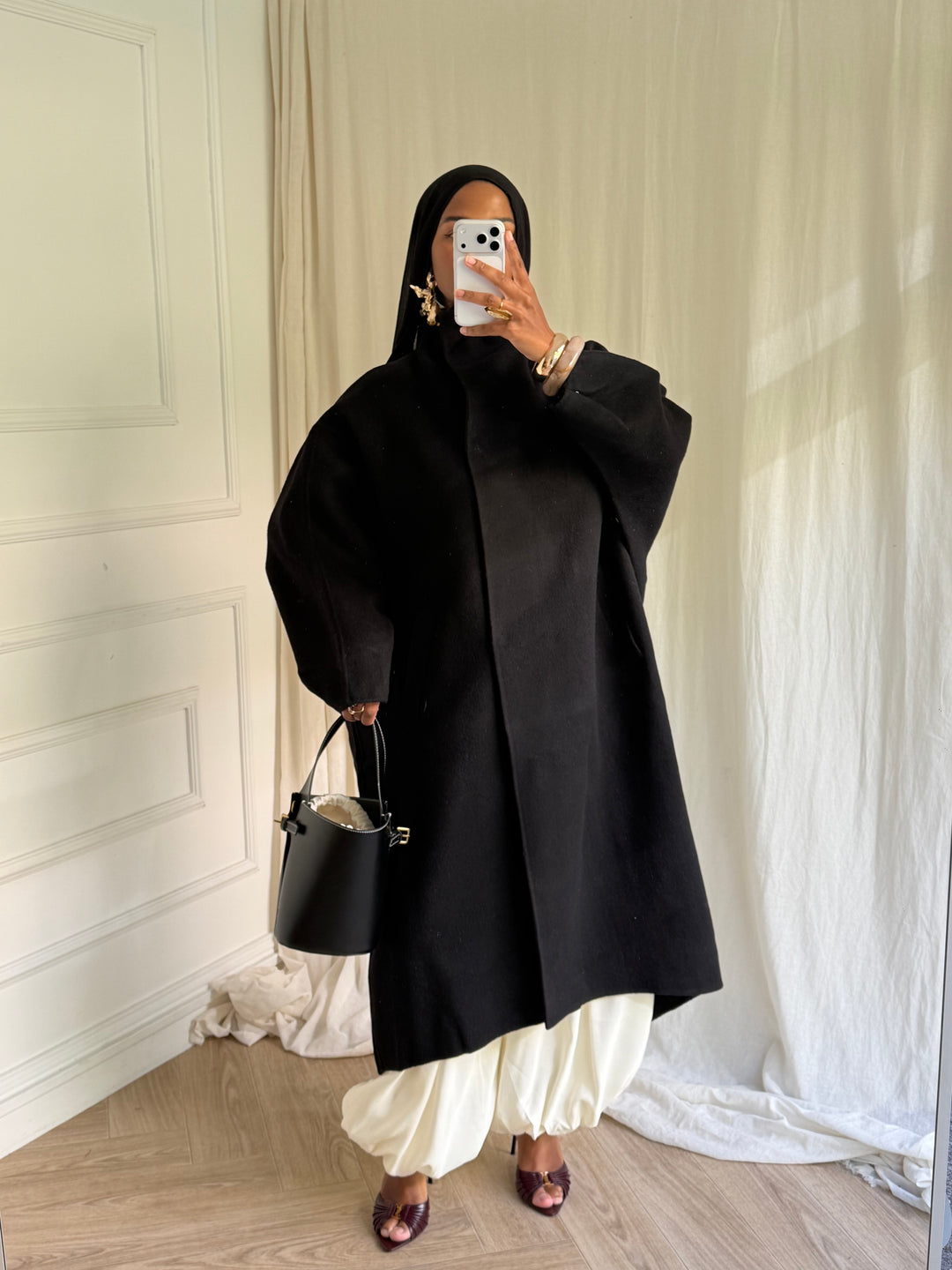 MANTEAU EN LAIN COUSU MAIN- Hanmade Wood coat NOIR