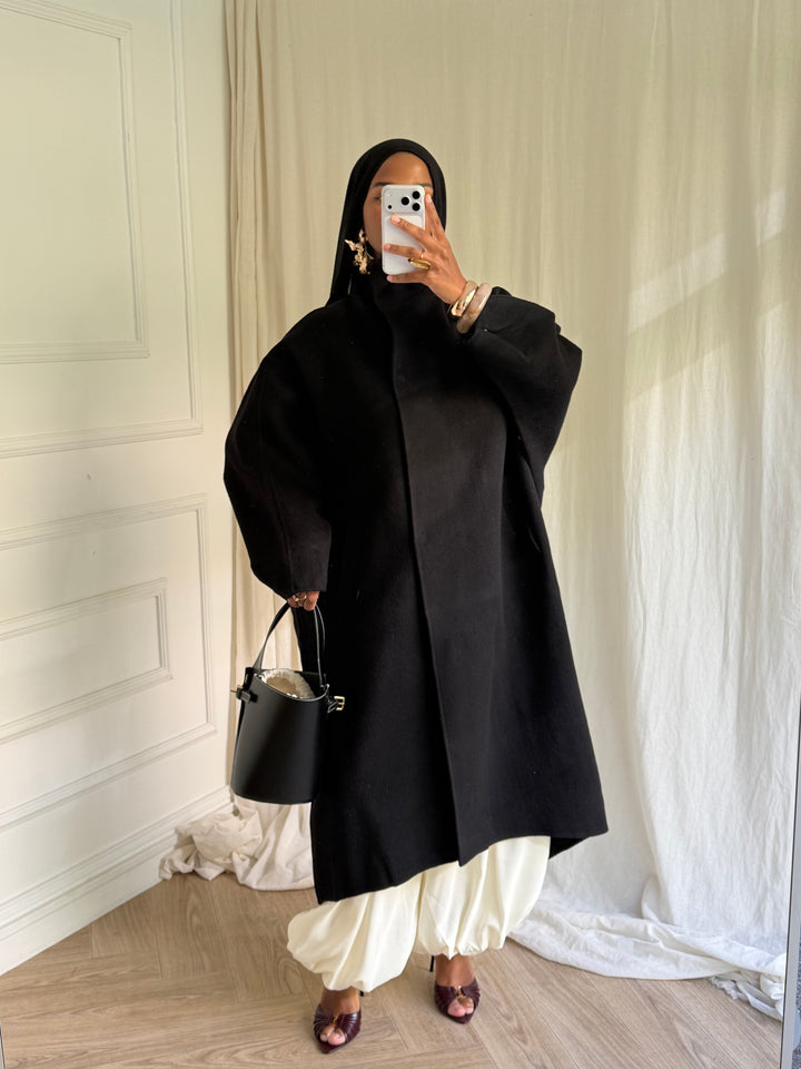 MANTEAU EN LAIN COUSU MAIN- Hanmade Wood coat NOIR