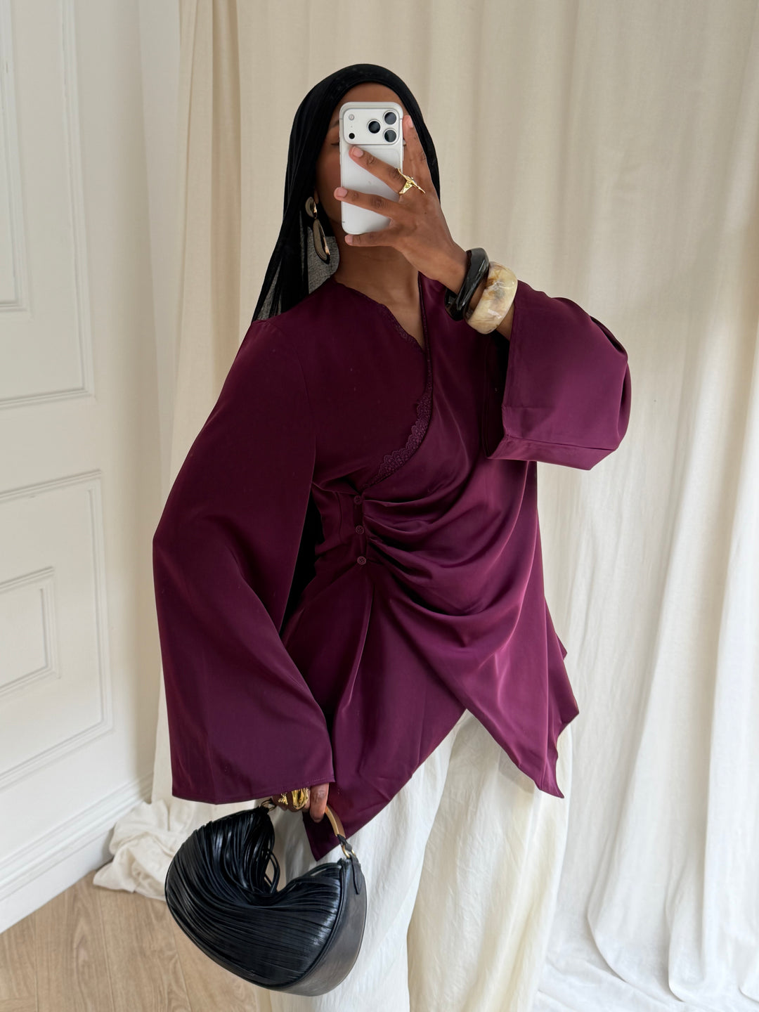 TOP SATIN DENTELLE BORDEAUX
