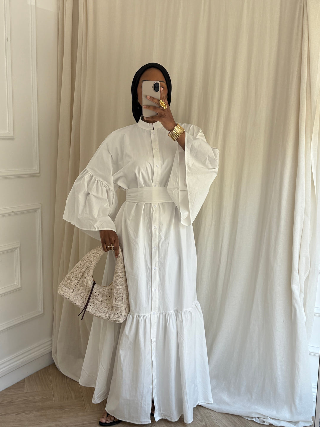 ROBE COTON À CEINTURE BLANCHE