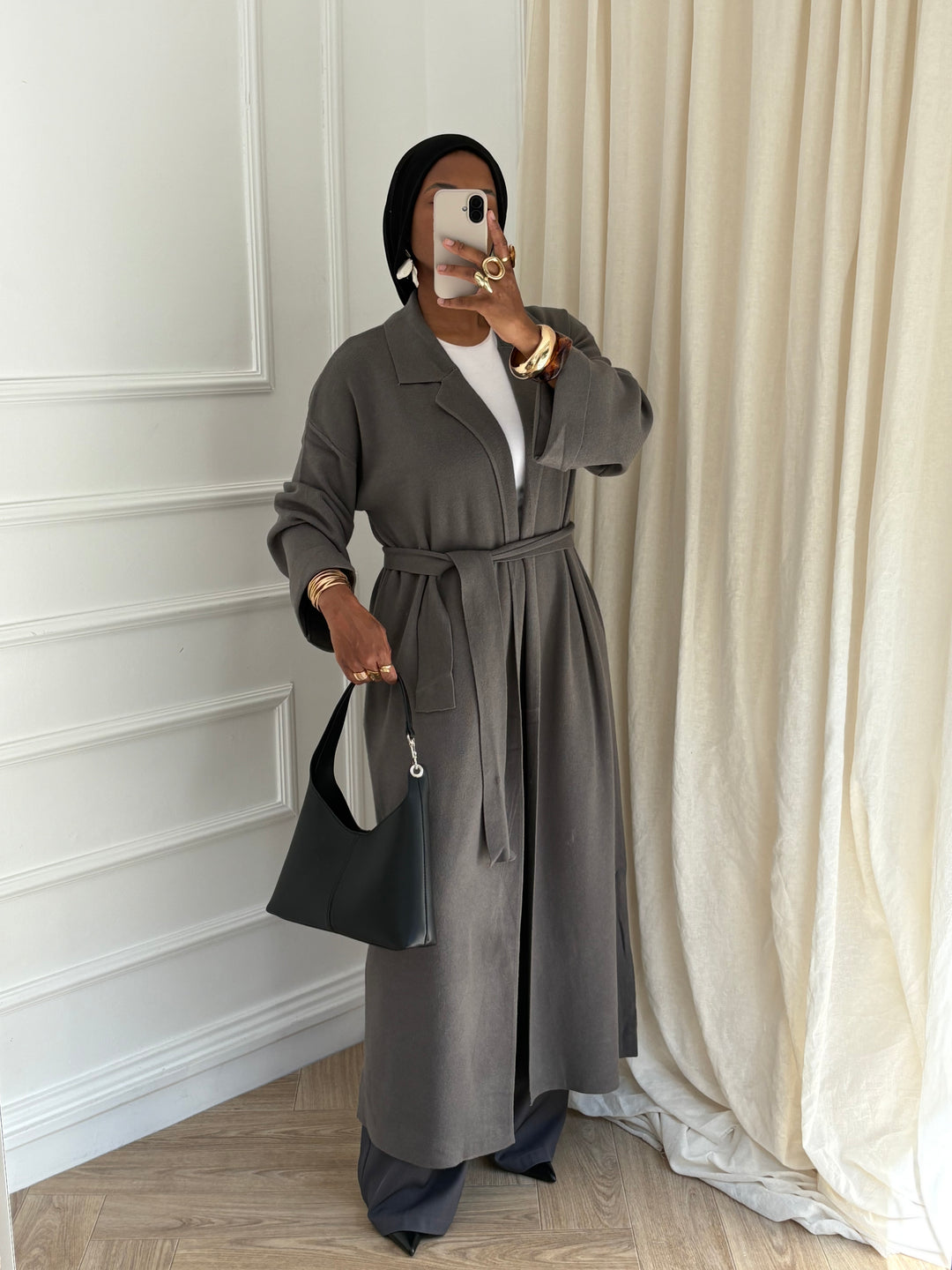 CARDIGAN LONG A REVERS GRIS