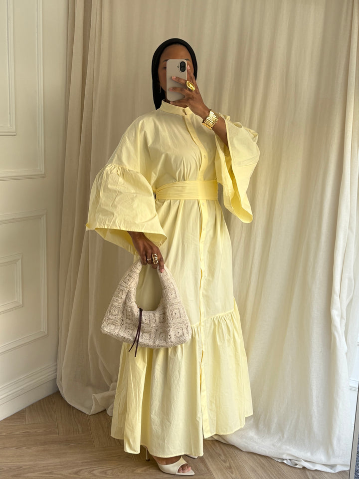 ROBE COTON À CEINTURE JAUNE