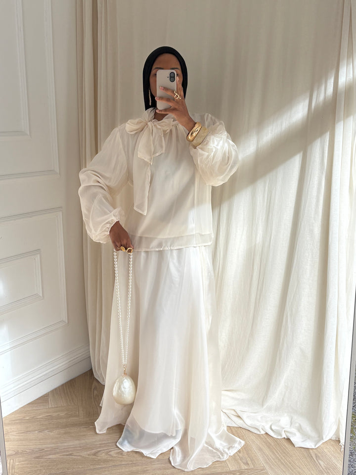 ENSEMBLE BLOUSE ET JUPE ORGANZA ÉCRU