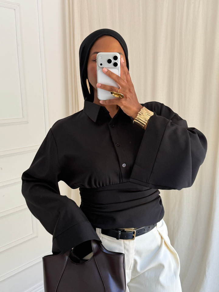 BLOUSE CINTRÉ BOUTONS NOIRE