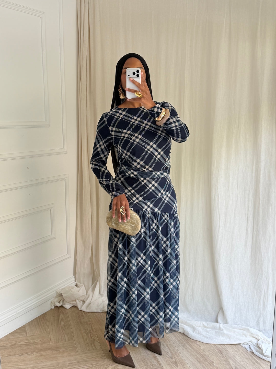 ROBE IMPRIMÉ CARREAUX BLEU