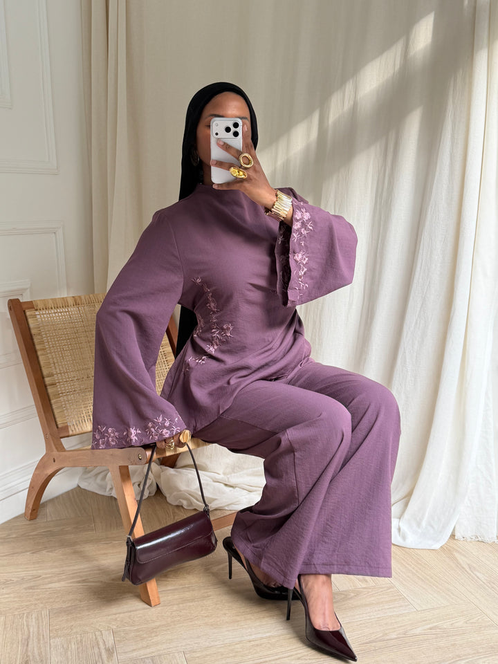 ENSEMBLE BRODERIE PRUNE