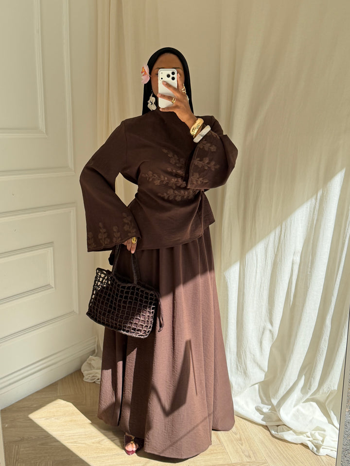 ENSEMBLE JUPE BRODERIE CHOCOLAT