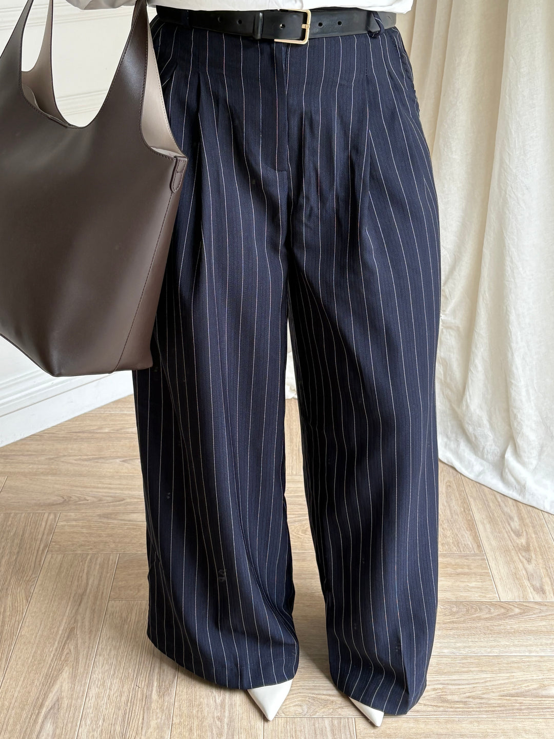 PANTALON TAILLEUR A RAYURES BLEU