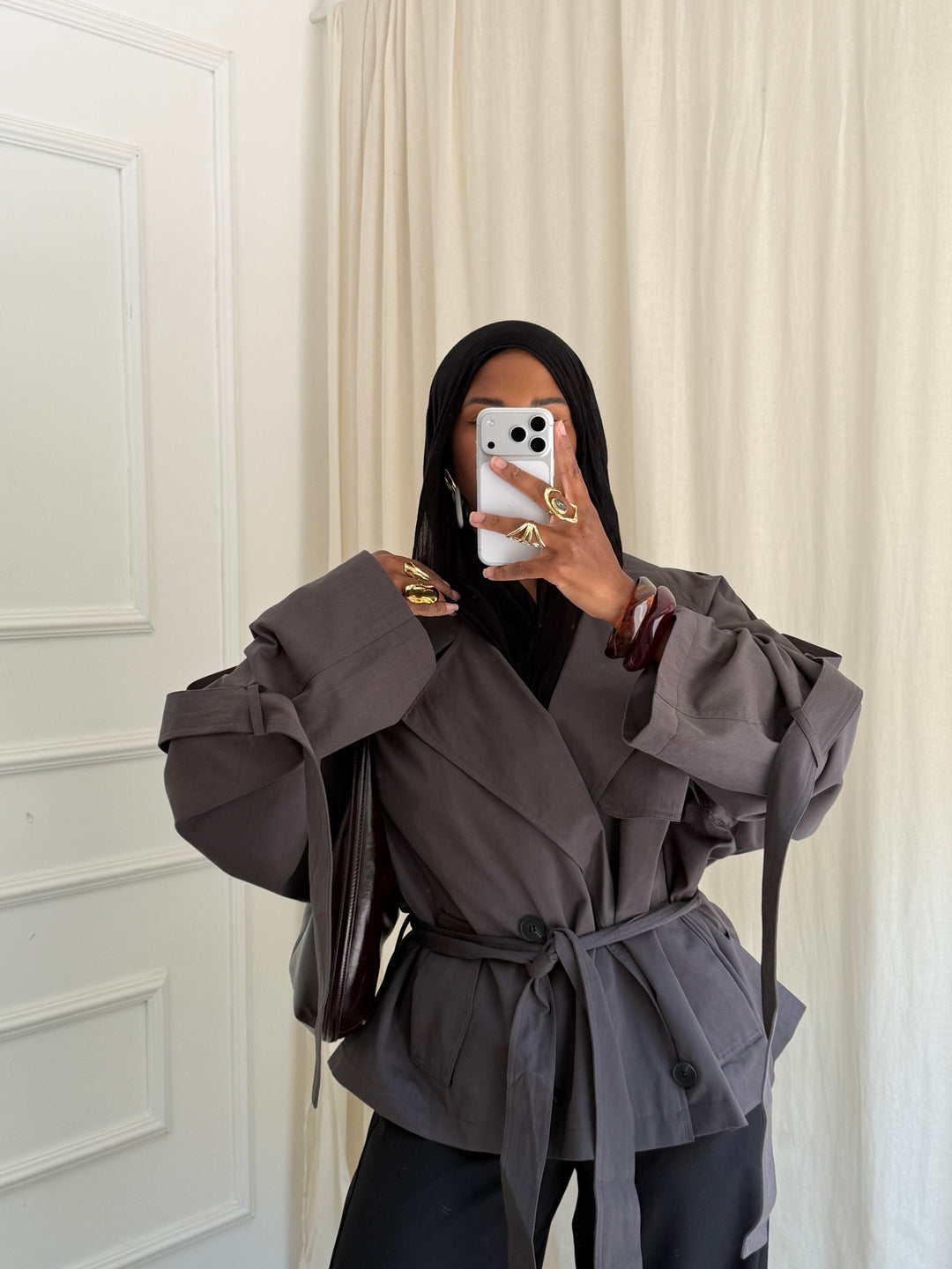 TRENCH COURT EYDA GRIS FONCÉ