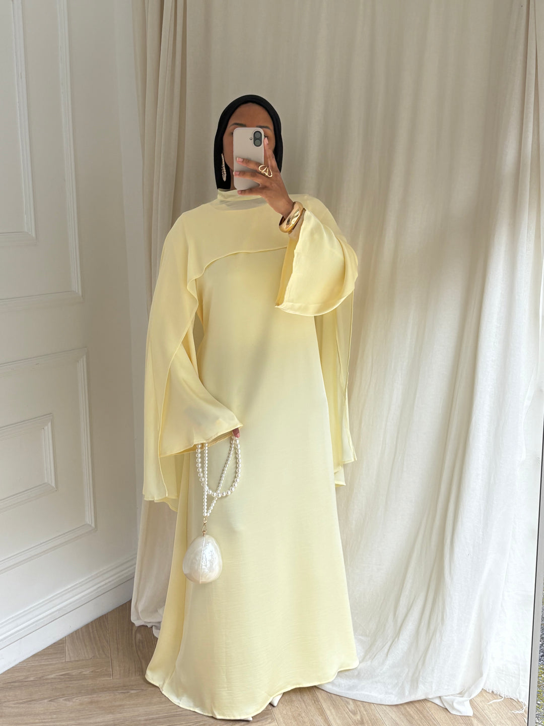 ROBE  LUXE CAPE AMOVIBLE JAUNE