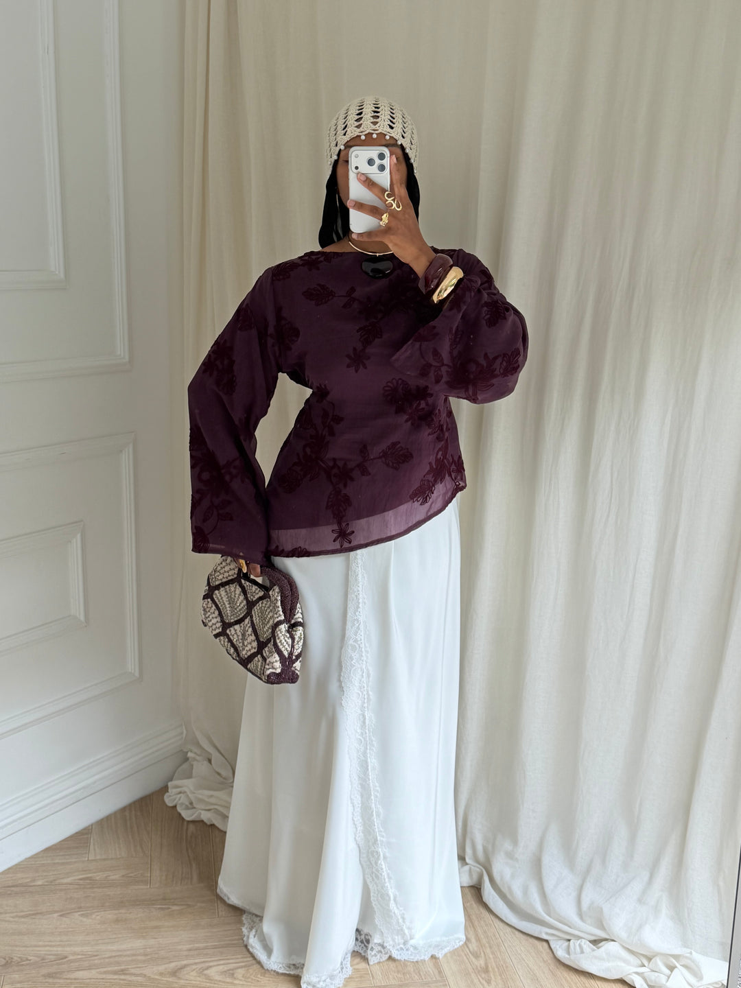 BLOUSE BRODERIE PRUNE