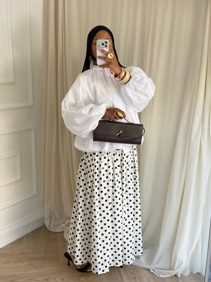 JUPE COTON À POIS BLANCHE