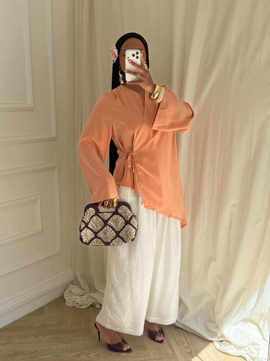 BLOUSE SATIN CACHE CŒUR SUMMER SAUMON