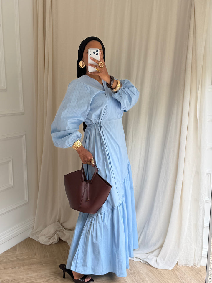 ROBE COTON À RAYURES BLEU CLAIR