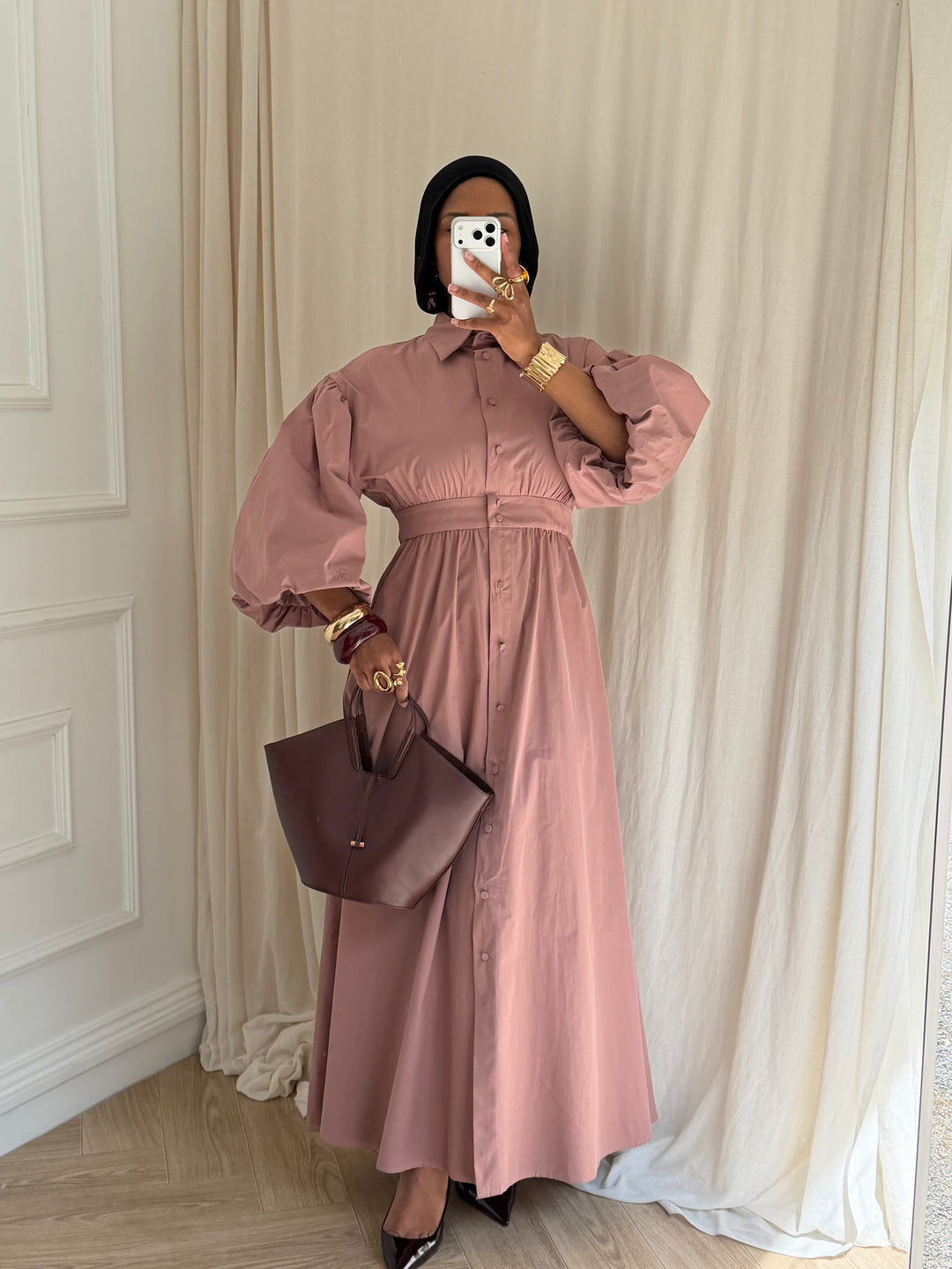 ROBE MANCHE BALLON CORAIL