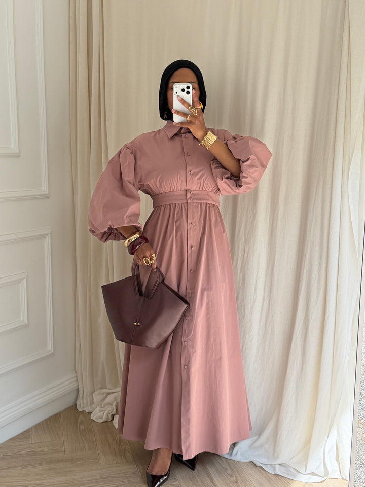 ROBE MANCHE BALLON CORAIL