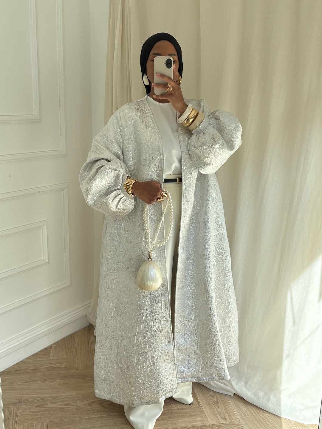 KIMONO BROCARD BLANC ARGENT