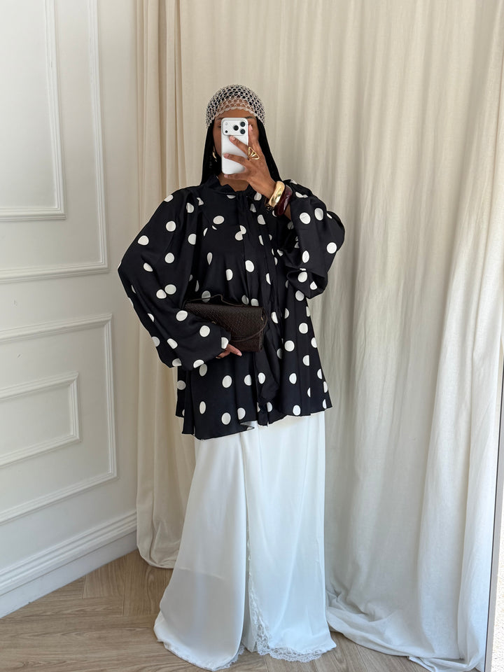 BLOUSE COL CLODINE A POIS NOIRE