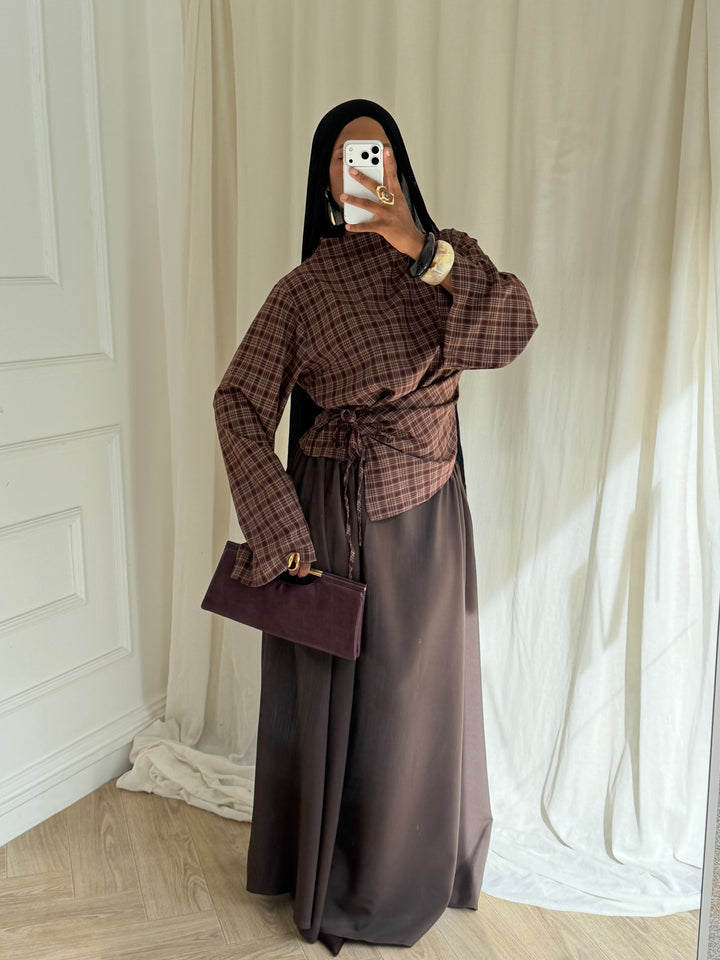 ENSEMBLE JUPE A CARREAUX MARRON