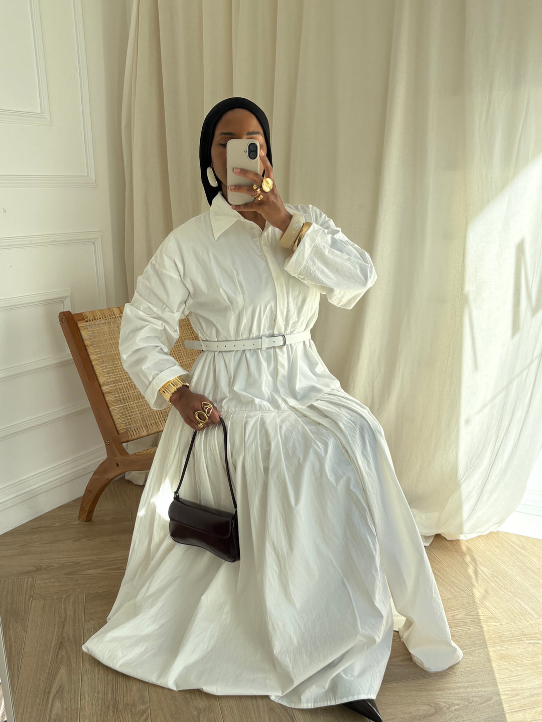 ROBE LONGUE PLISSÉE EN COTON BLANCHE