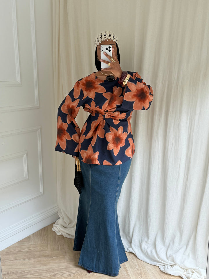 BLOUSE IMPRIMÉ SUMMER ORANGE ET BLEU