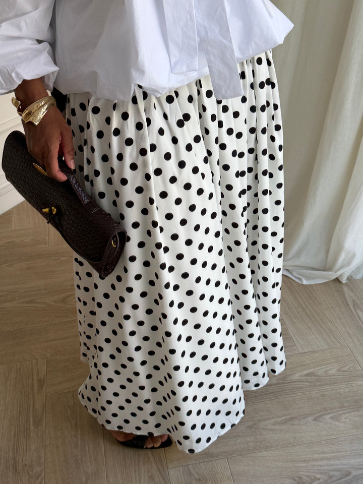 JUPE COTON À POIS BLANCHE