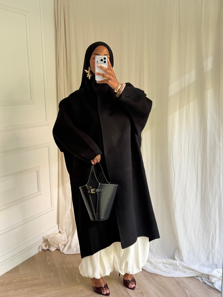 MANTEAU EN LAIN COUSU MAIN- Hanmade Wood coat NOIR