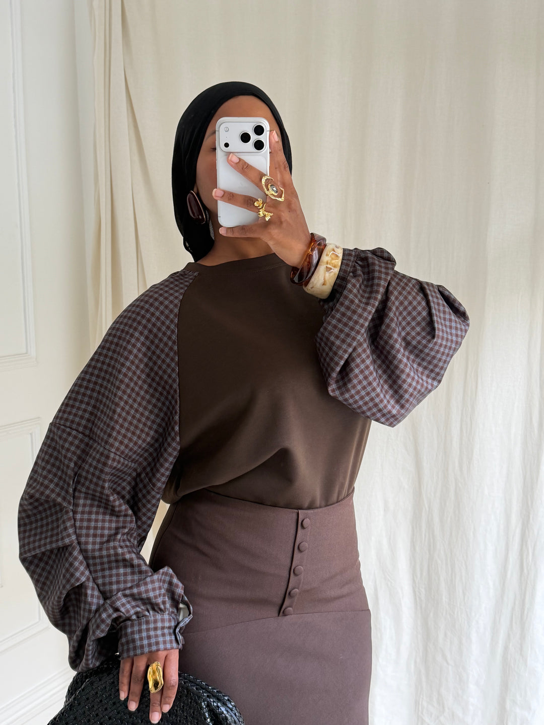 SWEAT BI MATIÈRE MARRON