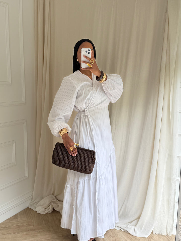 ROBE COTON À RAYURES BLANC
