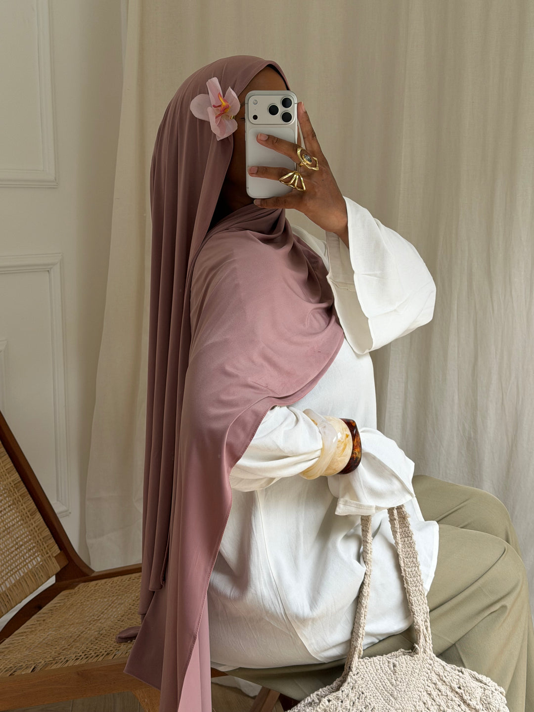 MAXI HIJAB JERSEY LIQUID VIEUX ROSE