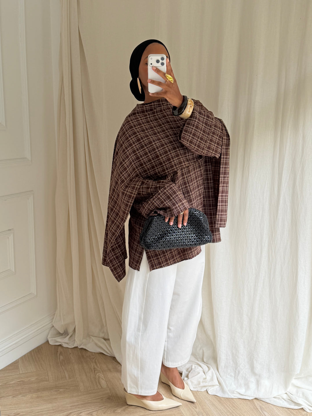 BLOUSE CARREAUX AVEC CAPE COFFEE