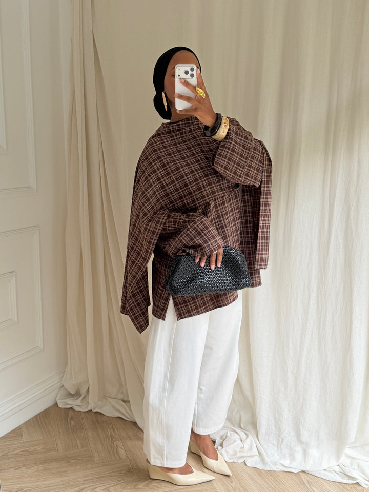 BLOUSE CARREAUX AVEC CAPE COFFEE