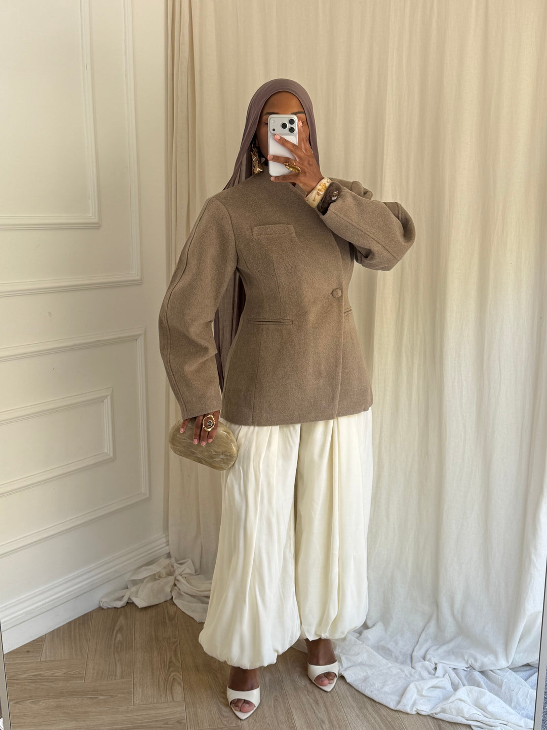 MANTEAU BLAZER PREMIUM LAINE TAUPE